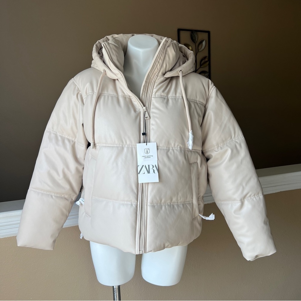 ZARA SHORT LEATHER-EFFECT PUFFER JACKET  SIZE S | 3046/725